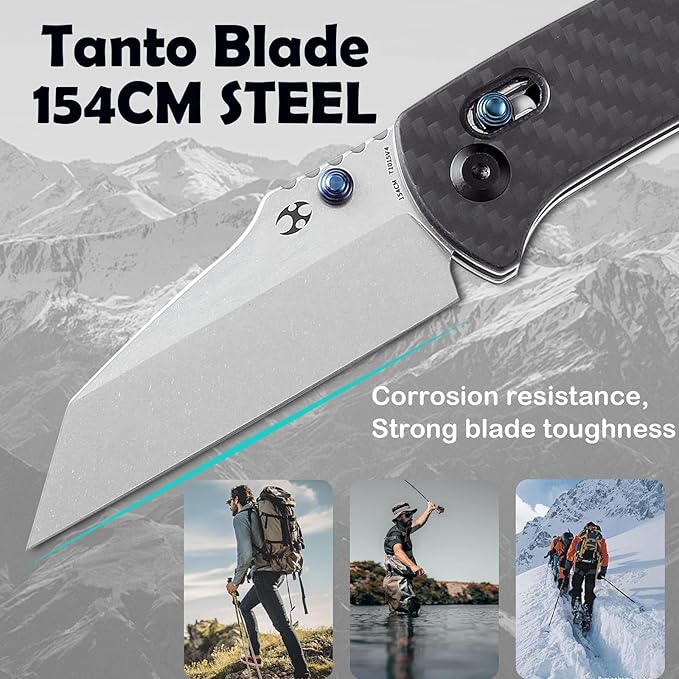 KANSEPT Main Street Pocket Folding Knife, 3.36'' 154CM Sharp Steel Blade, Twill Carbon Fiber Handle with Axis Lock and ThumbStud, Perfect Clip for Camping Hiking Fishing Gift Everyday Carry T1015v4