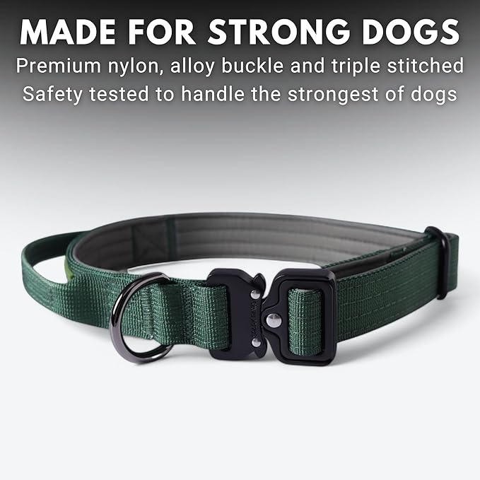 Spark Paws Tactical Dog Collar - Heavy Duty, Premium Quality, Thick and Durable for Large and Medium Dogs - Solid Green - XS - 1"