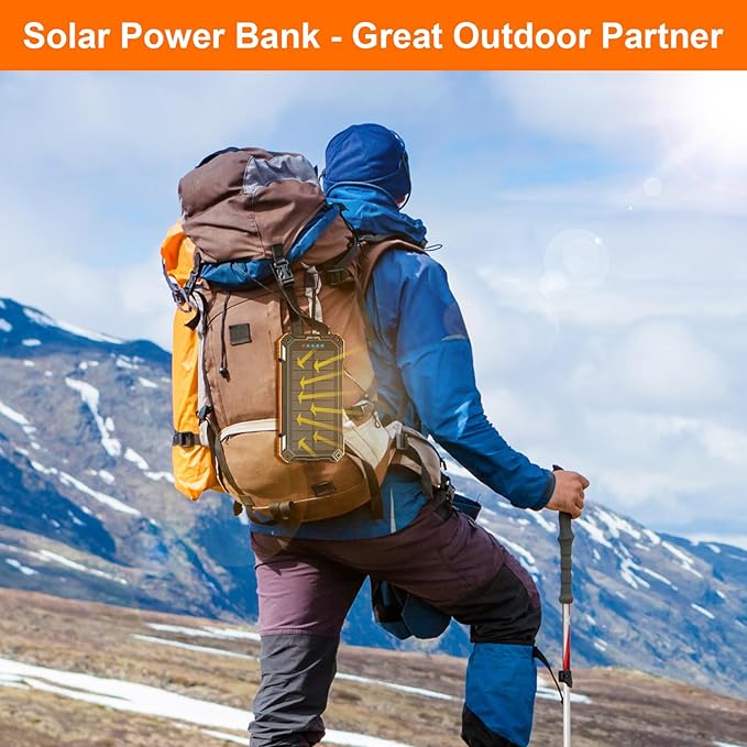 ERRBBIC Solar Charger Power Bank 49800mAh, 22.5W Portable Charger, 15W Wireless Charging, Solar Panel Charger, Built-in Four Cable, with USB C for Cell Phones, with Dual Flashlight for Camping