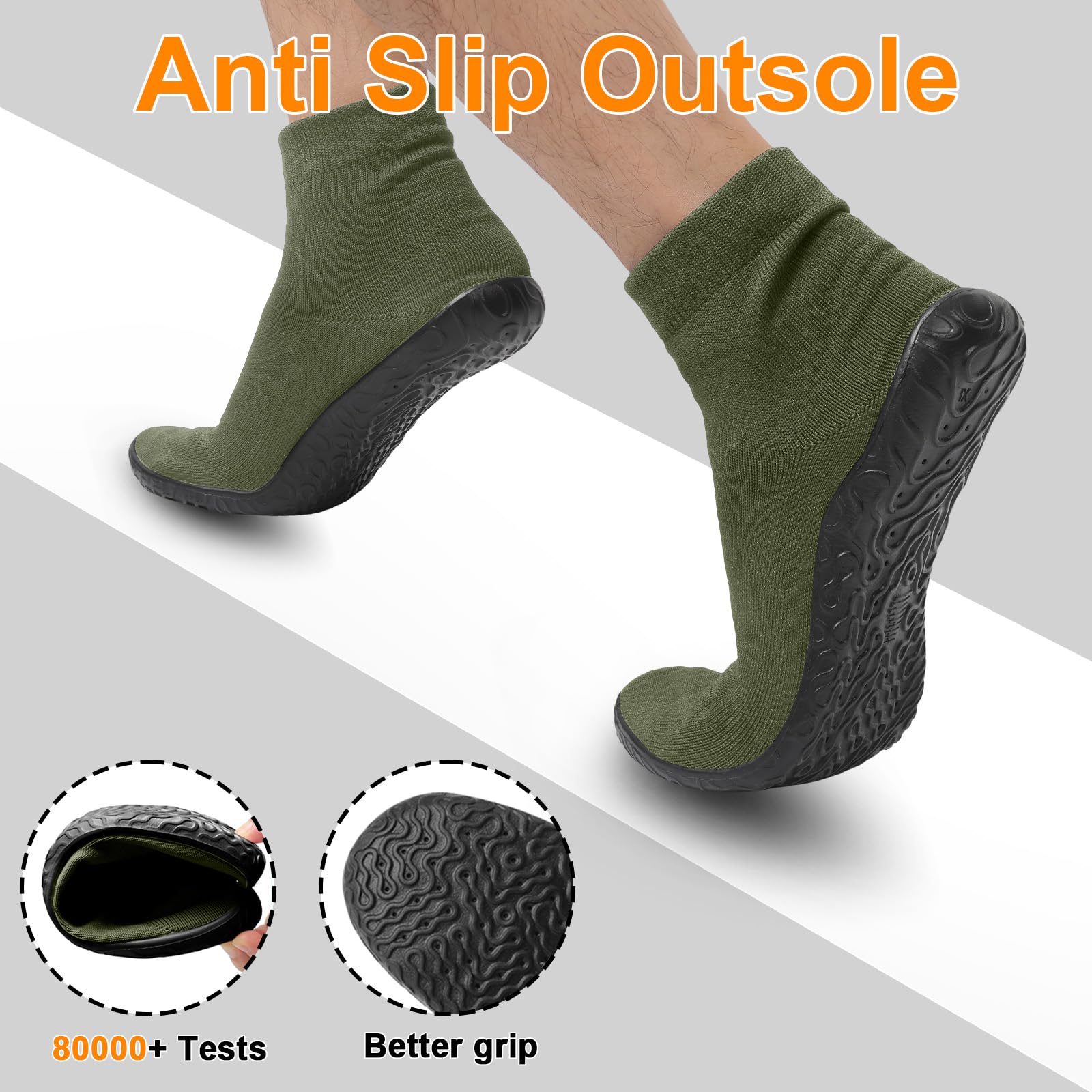 SKASO Minimalist Socks Shoes for Women Men, Army Green 9.5-10.5/7.5-8