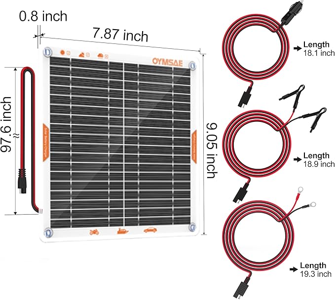 OYMSAE White 5W 12V Solar Car Battery Charger Portable Waterproof Solar Power Battery Charger & maintainer with Trickle Cigarette Lighter Plug & Alligator Clip