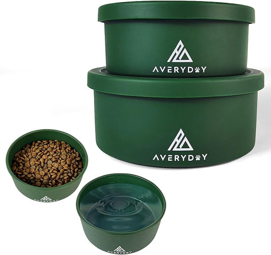 AVERYDAY 50 Oz Travel Dog Bowls with Lids, 2-in-1 Portable Pet Bowls for Food and Water, Leakproof Travel Dog Food & Water Bowl for Outdoor, Camping, Travel Dog Feeding Bowl, Daycare Pet Bowls