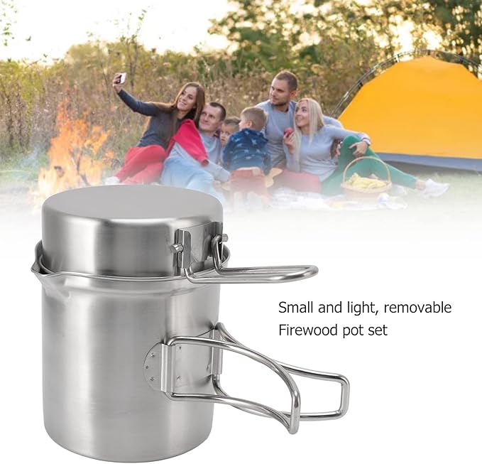 Camping Cookware Set, Stainless Steel Outdoor Wood Stove Cooking Pot Set for Outdoor Backpacking Camping Hiking Picnic