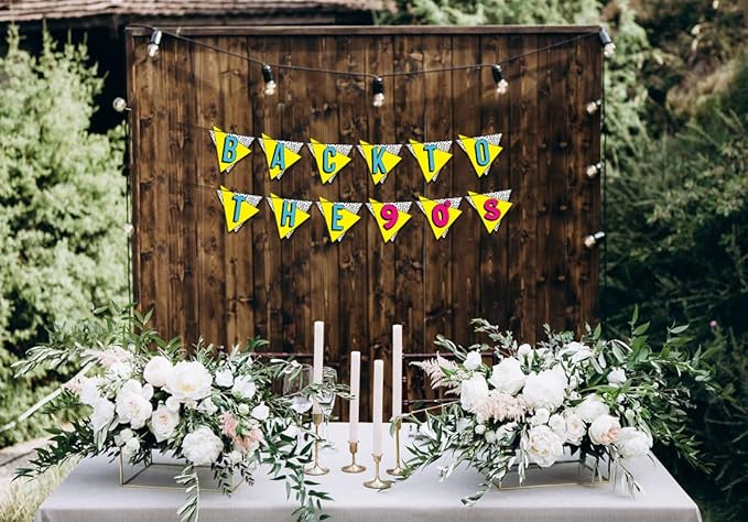 Back to the 90s Neon Banner - Funny Throwback 90's and 80's Theme Party Decoration, Favors & Supplies