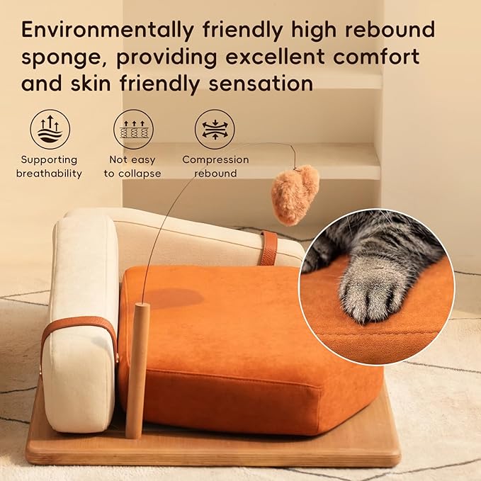 Auto Care Cat Sofa Bed, Solid Wood cat Sofa. Inspired by The Geometric Impressionist Painter Mondrian, The Combination of Building Block Gameplay Provides Cats with a Comfortable Experience (Iceberg)