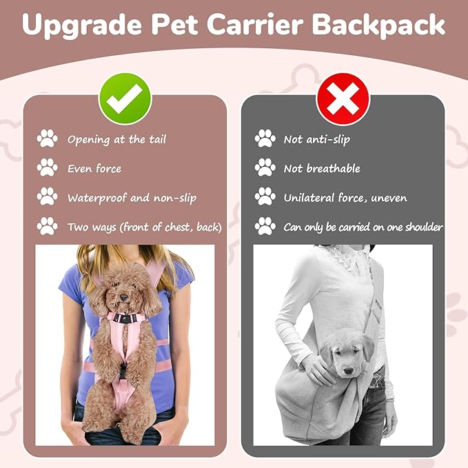 Pet Carrier Backpack, Adjustable Front Dog Carrier, Legs Out Dog Chest Carrier, Waterproof Dog Back Pack for Small Medium Dogs Cats Puppies and Rabbits Hiking Camping (Pink, Medium)