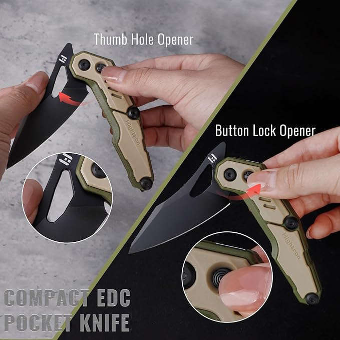 Hightron Spectron Folding Knife, 3.05" M390 Steel Blade and Nylon Fiber Handle, EDC Knives with Pocket Clip for Men Women Sharp Hiking Camping Survival Knife Khaki&Green