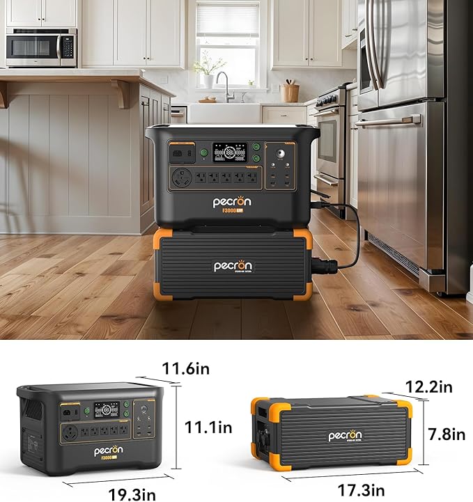 Pecron Portable Power Station F3000LFP with 3072Wh Extra Battery, 200W Solar Panel*2, 3072Wh Solar Camping Generator, 3600W Solar Generator for RV, Home Use, CPAP