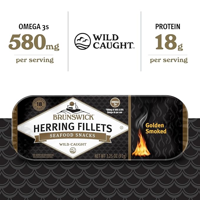 Brunswick Golden Smoked Herring Fillets, 3.25 oz Can (Pack of 12) - 18g Protein per Serving - Gluten Free, Keto Friendly - Great for Pasta & Seafood Recipes