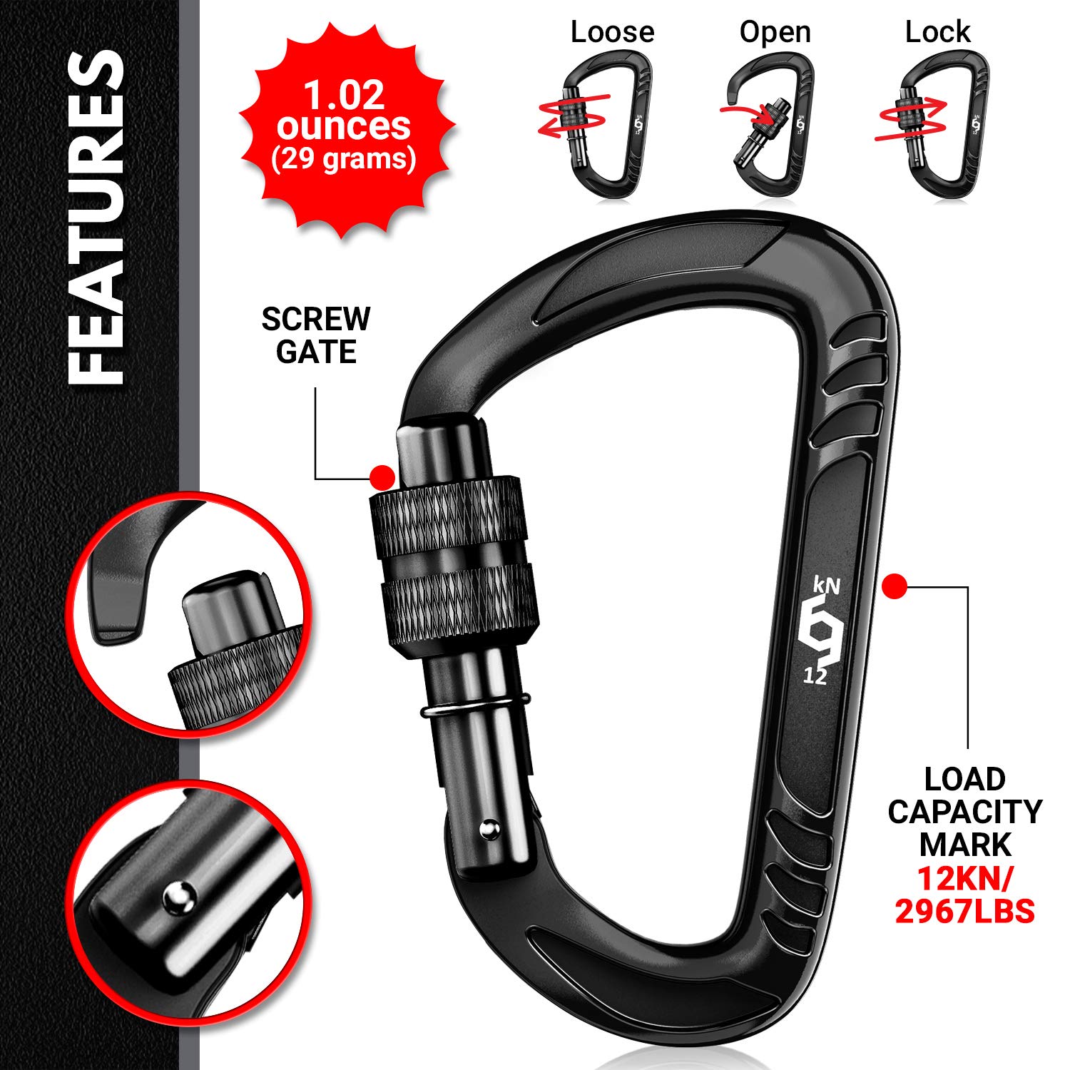 Rhino Produxs 12kN (2697 lbs) Heavy Duty Carabiner Clips