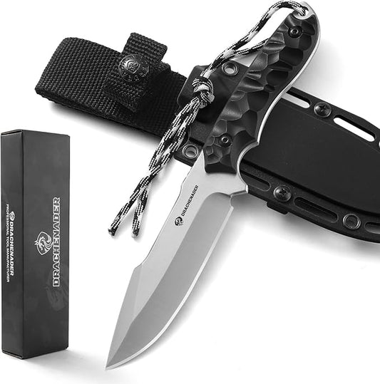 9.29" Fixed Blade Knife with Sheath B-ER-DROP POINT, Tactical Knife for Men, Full Tang 5Cr14MoV Steel Blade(Sliver-Black