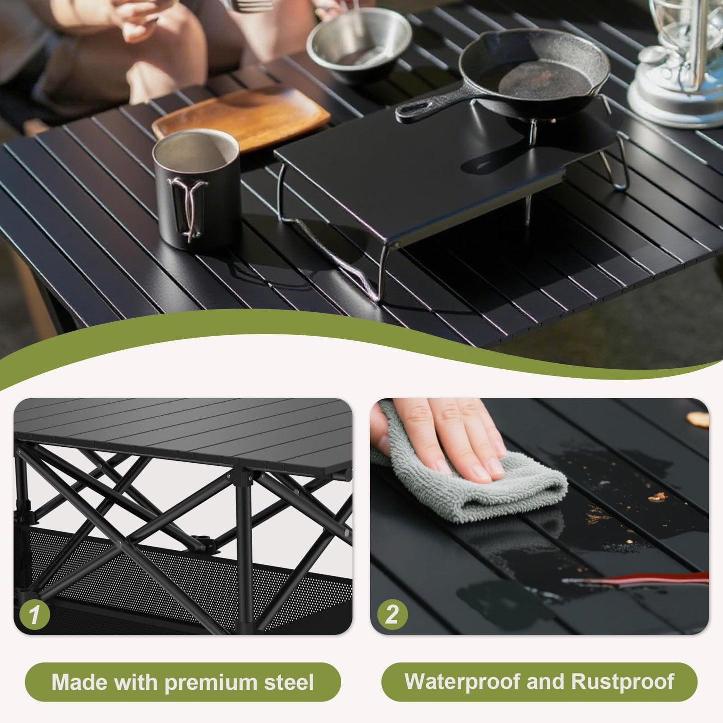 Hsundries 4FT Folding Camping Table,Portable Roll-up Picnic Table with Carry Bag & Mesh