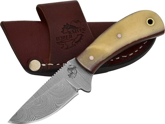 Knives Ranch Handmade Cowboy Style Dandy Knife - Perfect Size & Style for EDC & Skinning ??Cattle Bone Handle ??Heavy-duty Horizontal Carry Sheath (2006-B)