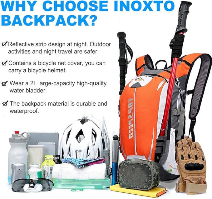 INOXTO Hydration Pack Backpackï¼?8L Hydration Pack Lightweight Water Backpack with 2L Water Bladder Bag Daypack for Hiking Running Cycling Camping Hunting for Women Men
