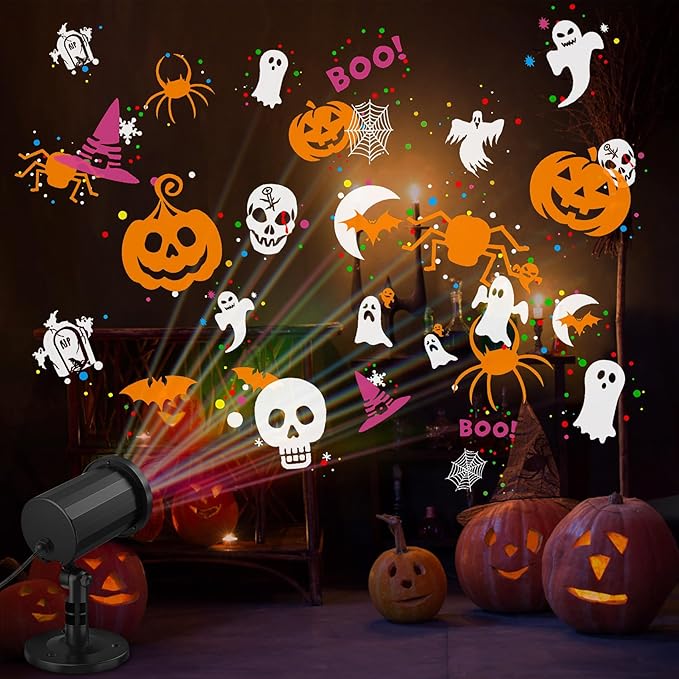Halloween Projector Outdoor Lights, 18 Halloween Pattens LED Halloween Window Projector, Waterproof Holiday Projector Lights for Bedroom, Spotlight Landscape Decorations for Patio Garden