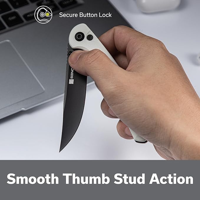 SENCUT Skelfin Pocket Knife for EDC, Folding Knife with 3.3'' Blade & G10 Handle, for Camping Hiking S25007-1 (White)