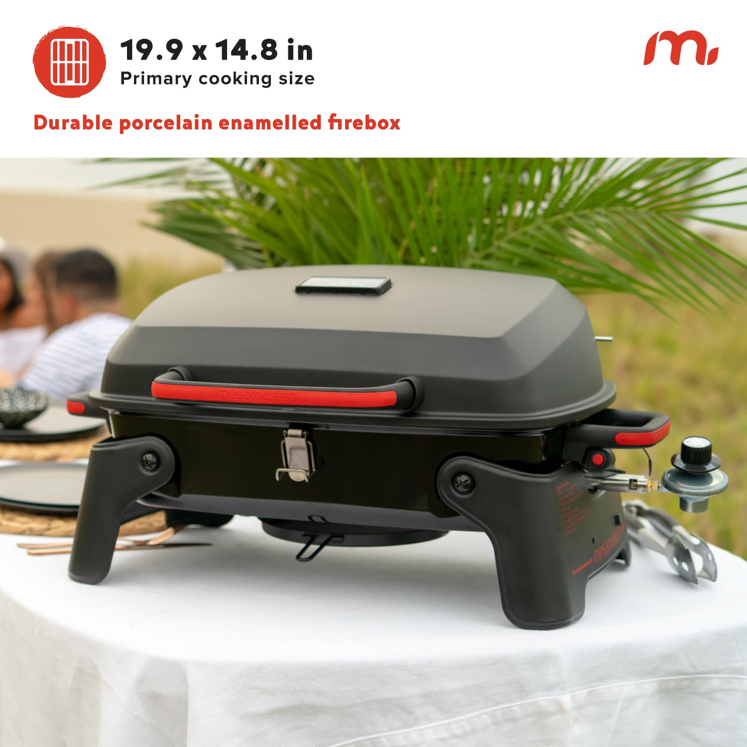 Megamaster Tabletop 1 Burner Gas Grill, Foldable Legs with Warming Rack