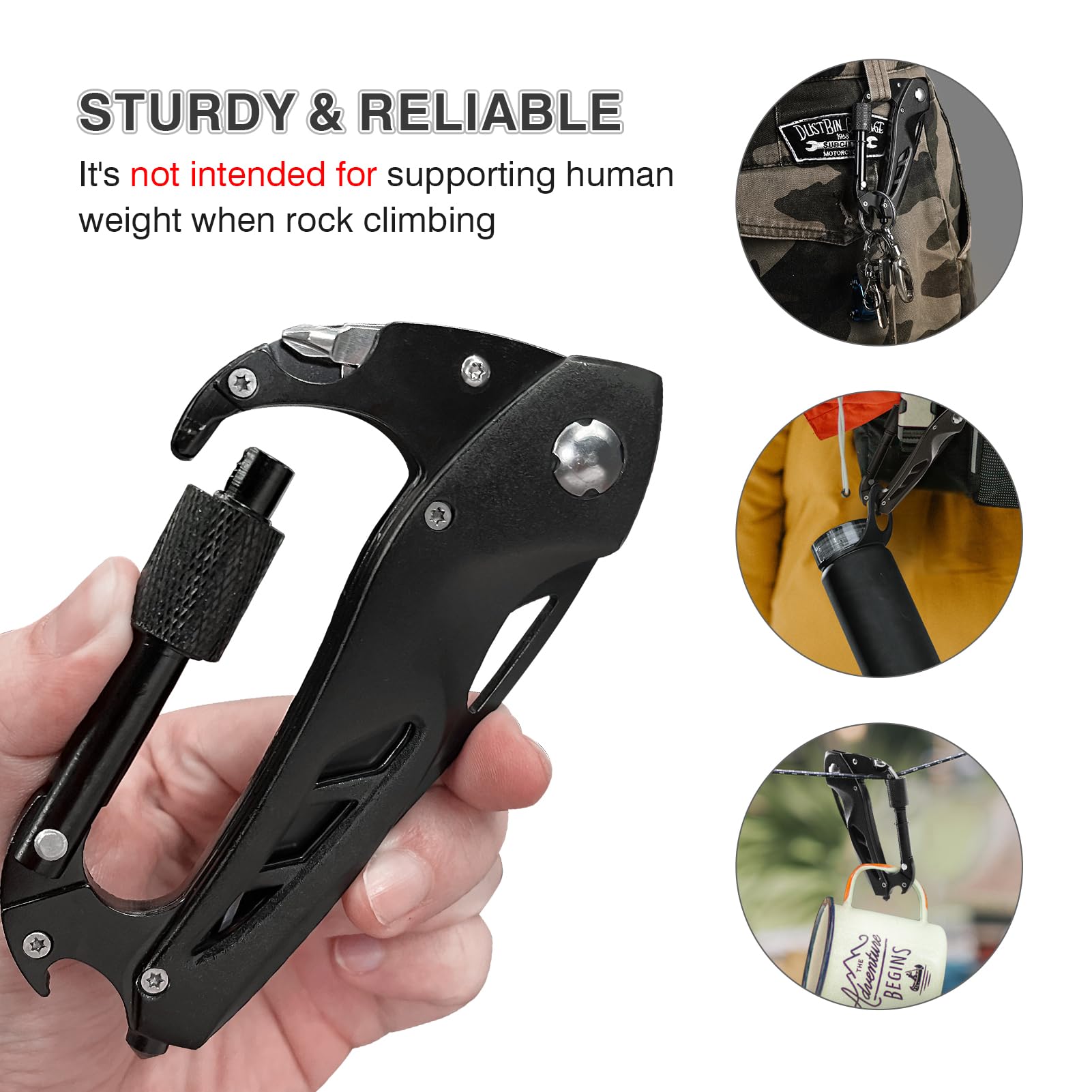 FUNBRO Multitool Carabiner with Pocket Knife, Bottle Opener