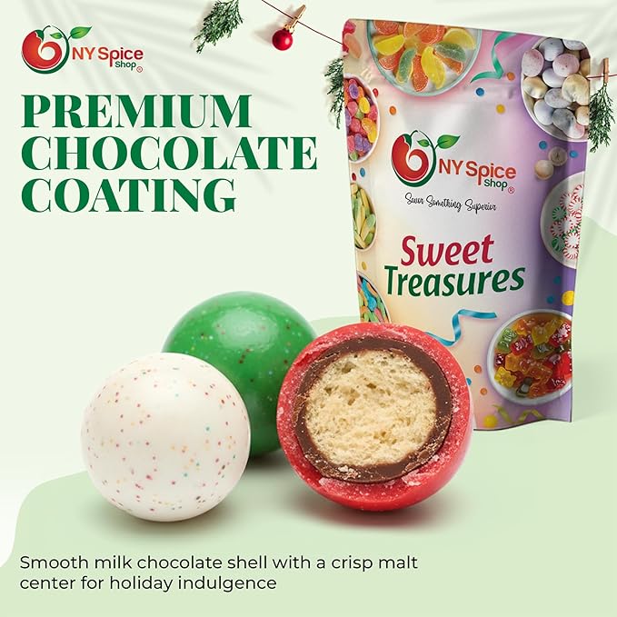 NY Spice Shop Multicolor Chocolate Malt Balls Party Decorations - 8 Ounce Malted Milk Ball Candy Birthday Gifts - Chocolate Malted Milk Balls - Dark Chocolate Malt Ball Holiday Snacks