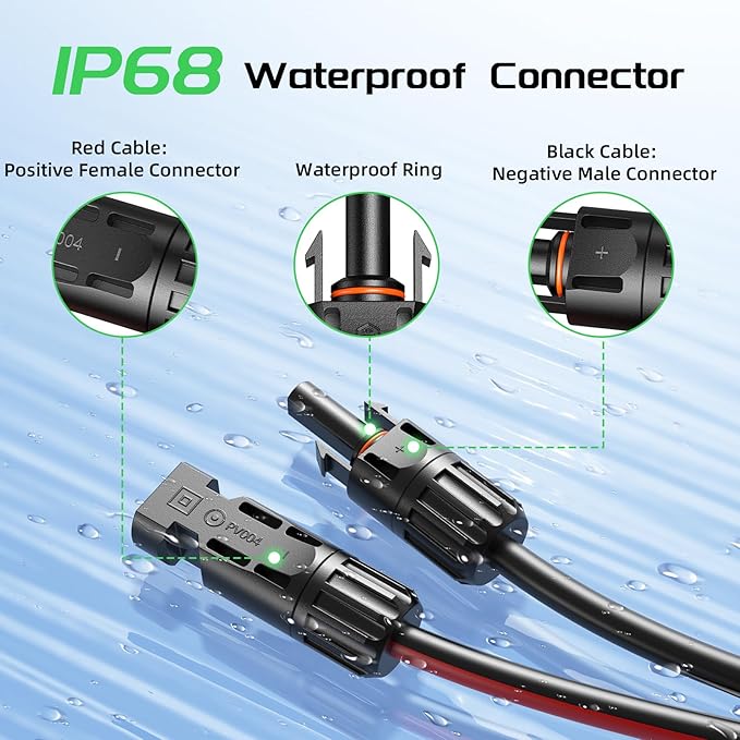 Bateria Power 30Ft 10AWG Solar Panel Extension Cable, 6mm² Twin PV Wire Conductor Parallel Solar Wire Adapter Kit with Waterproof Female & Male Solar Connectors for RV, Marine (Both Ends Installed)