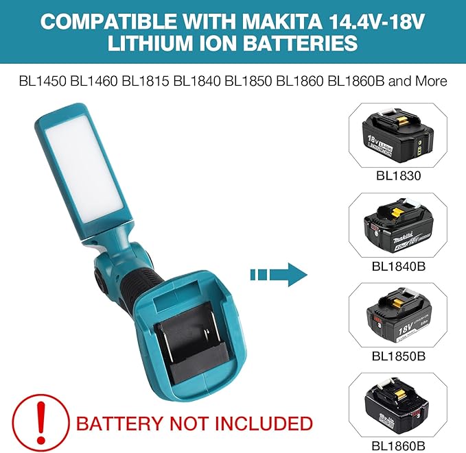 YEX-BUR 12W 1000LM LED Flashlight Work Light for Makita 18V Battery, Jobsite Handheld Spotlight Desk Lamp with 5V 2.1A USB Port, 90 Degree Pivoting Head