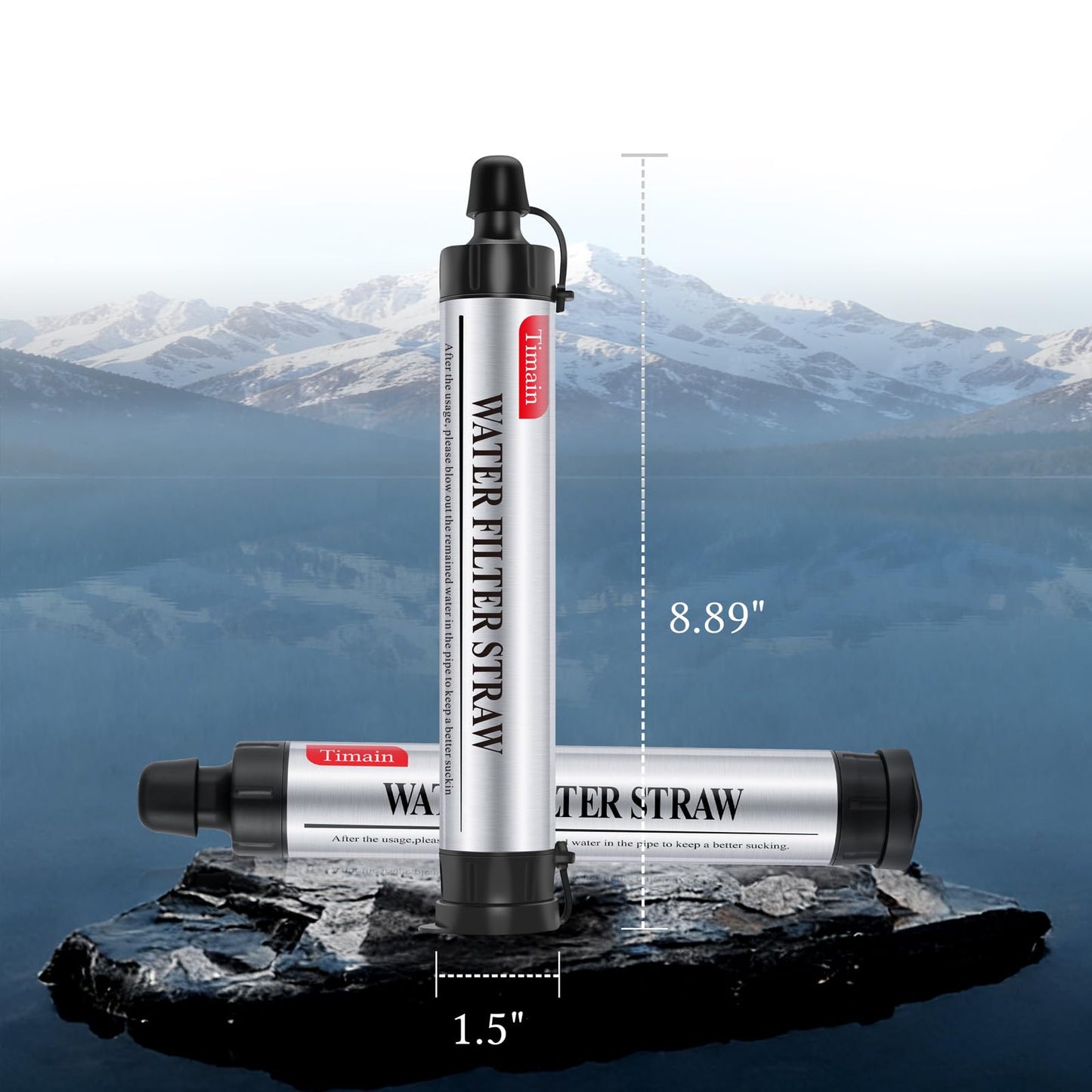 Timain 2 Pack 4-Stage Filtration, High Flow Rate Water Filter Straw, Water Purifier Survival for