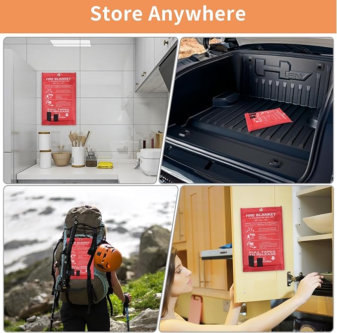 Emergency Fire Blanket - 2 Pack, Fire Suppression Blanket for Home and Kitchen, 40??x 40?? Fiberglass Fire Blanket (2)