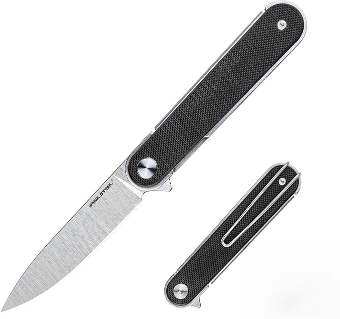 REALSTEEL IRIS Pocket Knife, Folding Knife, Flipper, Liner Lock, 2.99" 12C27 Steel Blade, Lightweight G10 Handle, 1.74oz, Deep-carry Pocket Clip, EDC Outdoor Indoor, Gifts for Men Women Camping Hiking Climbing Fishing (Black G10)