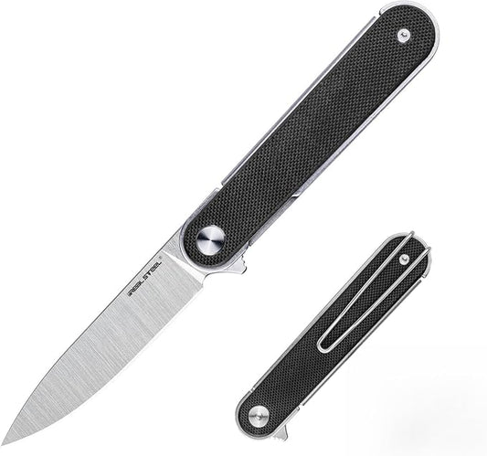 REALSTEEL IRIS Pocket Knife, Folding Knife, Flipper, Liner Lock, 2.99" 12C27 Steel Blade, Lightweight G10 Handle, 1.74oz, Deep-carry Pocket Clip, EDC Outdoor Indoor, Gifts for Men Women Camping Hiking Climbing Fishing (Black G10)