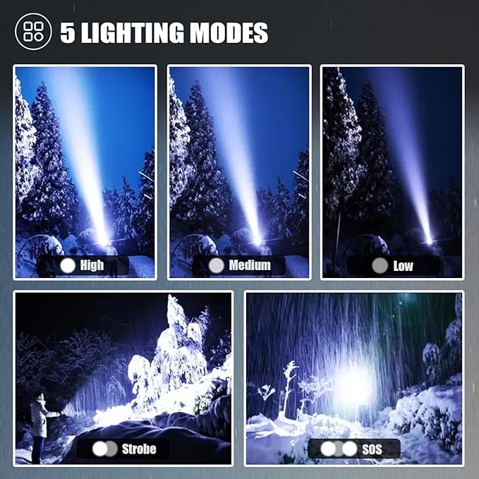 4 Pack Flashlight Rechargeable High Lumen, Super Bright Flashlight 9000000 Lumens, Adjustable Powerful Flash Light with USB Cable 5 Modes, Waterproof Handheld Flashlight for Camping, Home, Outdoor