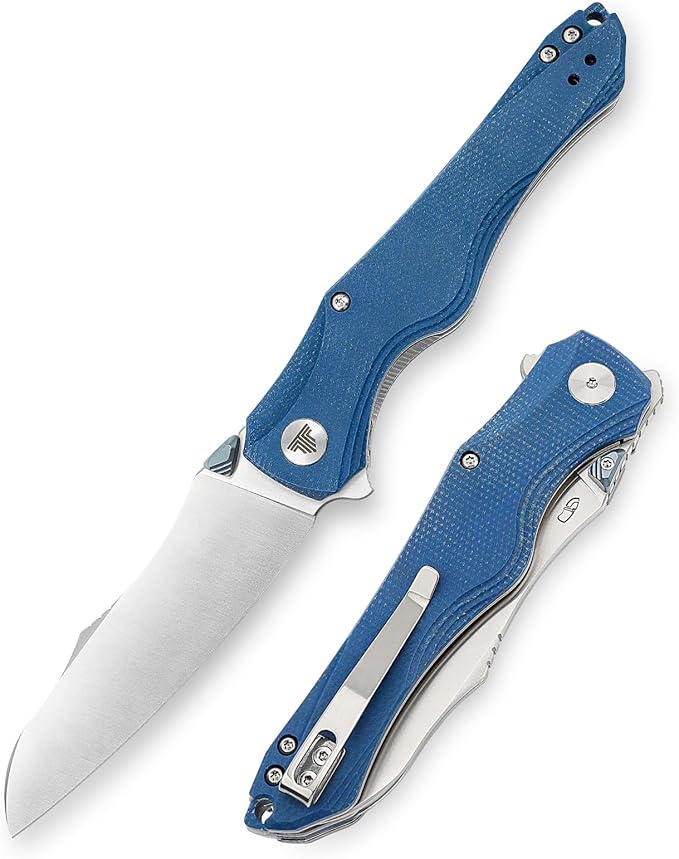 Knives, 3.89'' 14C28N Steel Pocket Folding Knife for Men, Flipper EDC Knife with Clip, Sharp Camping Survival Hiking Knives, Satin Blade,Micarta Handle and Ti Thumb Stud｜Triton-04L