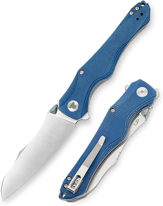 Knives, 3.89'' 14C28N Steel Pocket Folding Knife for Men, Flipper EDC Knife with Clip, Sharp Camping Survival Hiking Knives, Satin Blade,Micarta Handle and Ti Thumb Stud｜Triton-04L