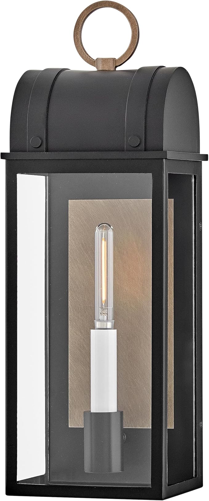 Hinkley Campbell Medium Wall Mount Outdoor Lantern - Clear Glass, Aluminum - Black Finish and Burnished Bronze Accents