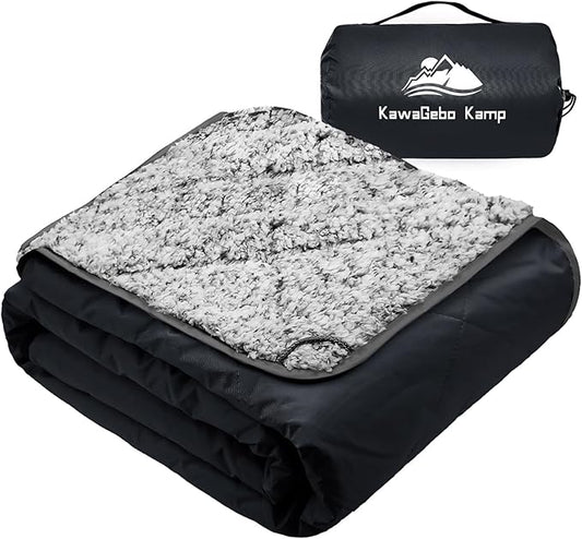 Sherpa Warm Outdoor Camping Blanket - Waterproof Stadium Blanket for Cold Weather, Camp, Sports Mom and Concert - Camping Quilt 80" X 58" (Black)
