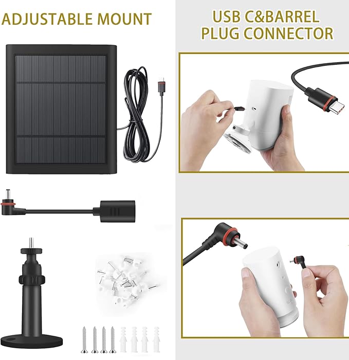 Solar Panel Outdoor for Ring Cameras with 10ft/3m Cable
