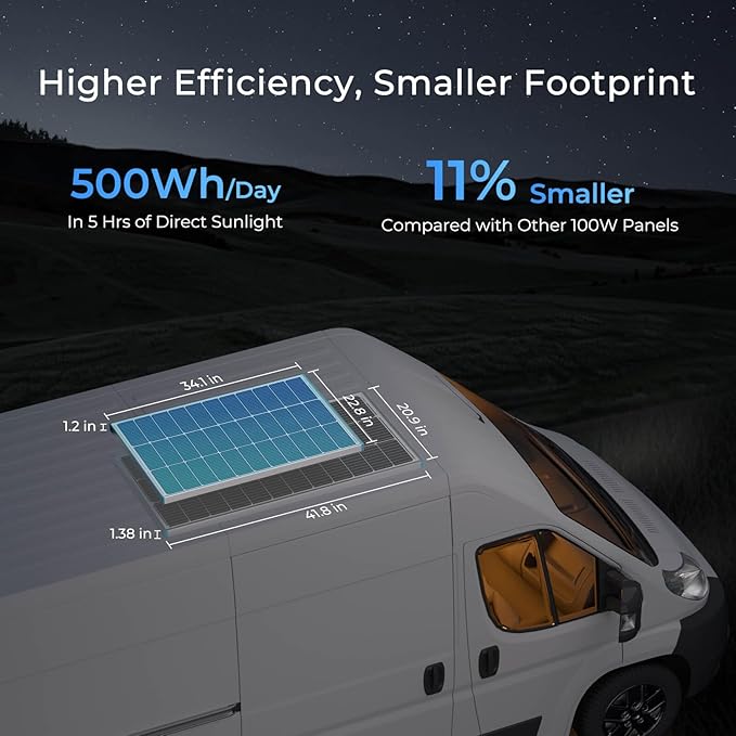 100W Solar Panel N-Type 16BB, 12V RV Solar Panel 100 Watt, 25% High Efficiency, Monocrystalline PV Module Solar Charger for Roof Boat Camping Van Trailer Cabin Off-Grid Applications