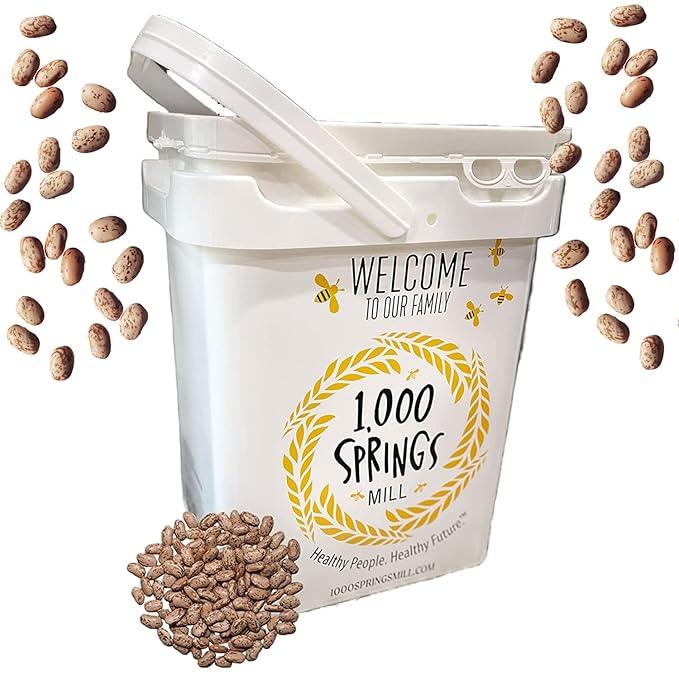 1000 SPRINGS MILL - BULK Organic Pinto Beans 25lb bulk bucket | Used for Soups, Stews, Dips, Chili, Burritos, Refried Beans and more | Non-GMO, Bulk Dry Brown Beans | Vegan Friendly