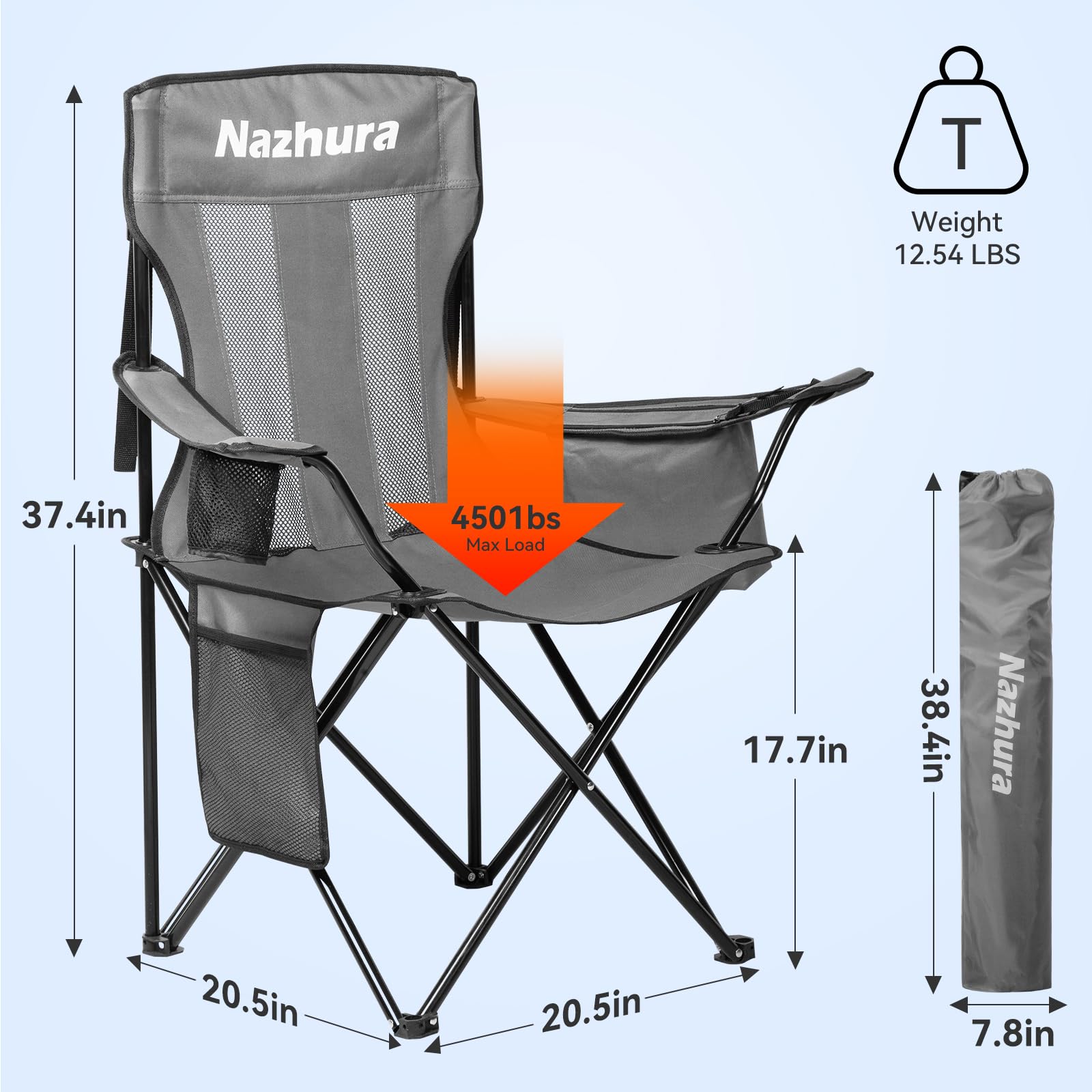 Nazhura 2 Pack Outdoor Camping Chairs Folding/Foldable/Portable with Cooler Pouch, Mesh Backrest