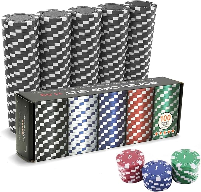 100PCS Black Poker Chips, Casino Poker Chips Set, 11.5 Gram Plastic Poker Chips Clay Blank Game Chips for Poker Card Games Texas Holdem Blackjack Gambling (with Gift Box)