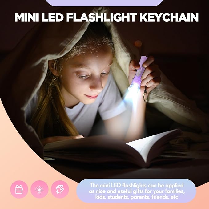 Jexine 100 Pcs Mini Flashlight Keychain Bulk Assorted Colors Torch Keyring Flashlights LED Small Keychain Light Hiking Camping Christmas Party Favors (Macron)