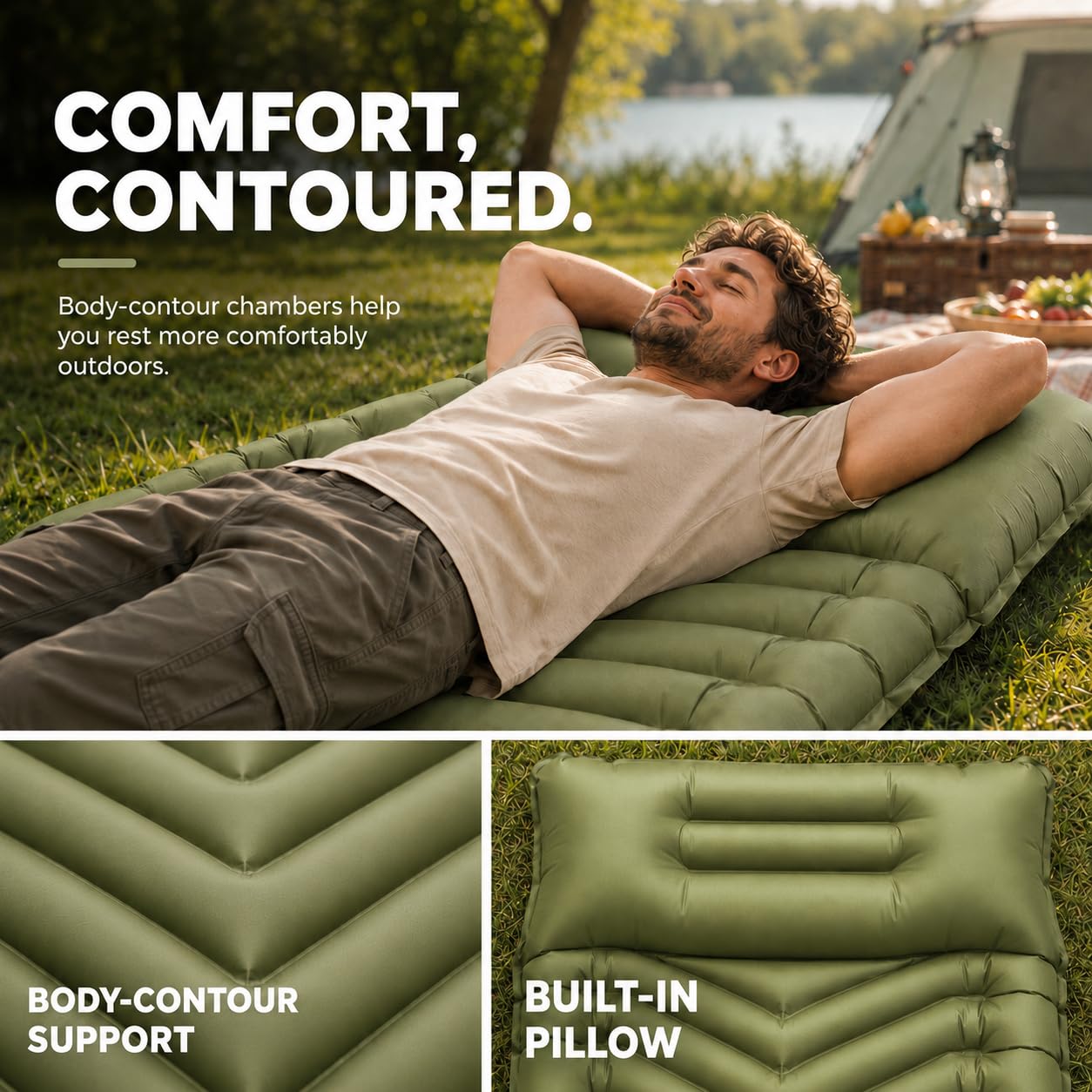 MalloMe Sleeping Pad for Camping, Camping Mattress - Bed for Outdoors Built-in Foot Pump Air
