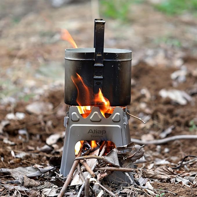 Ultralight Titanium Wood Burning Stove Outdoor Camping Multi-Fuels Alcohol Stove BBQ Stove WS009ST-Ti (Wood Burning Stove-M Size)