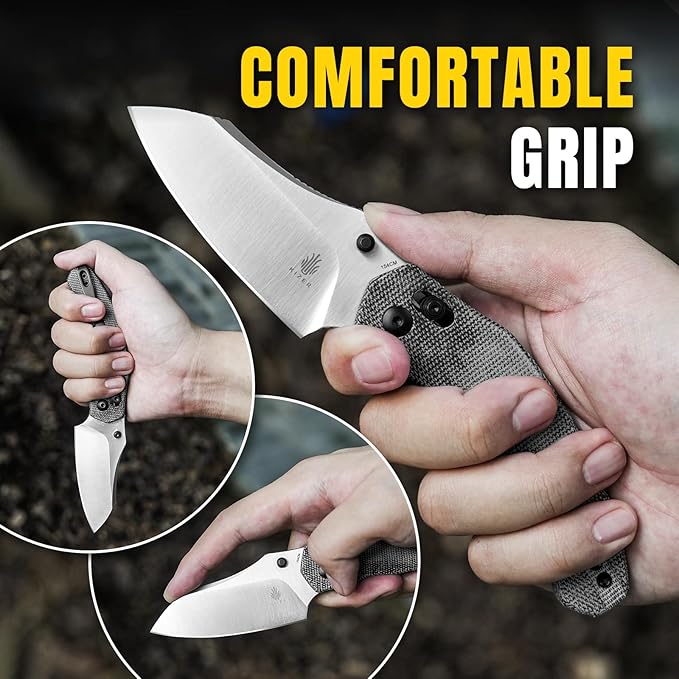 Kizer Bulldog Folding Pocket Knife, 3" Sheepsfoot Blade Folding Knife, 154CM Steel Micarta Handle Pocket Knife, Small EDC Knife for Outdoor Indoor Camping Hunting Fishing Survival V3672C2