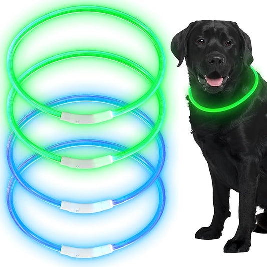 Frienda 4 Pcs Dog Collar LED USB Rechargeable Lights Dog Necklace Collars Doggy Lights for Night Walking Adjustable Safety Lamp Pet Collars for Large Medium Small Puppy(Classic Style,Green, Blue)
