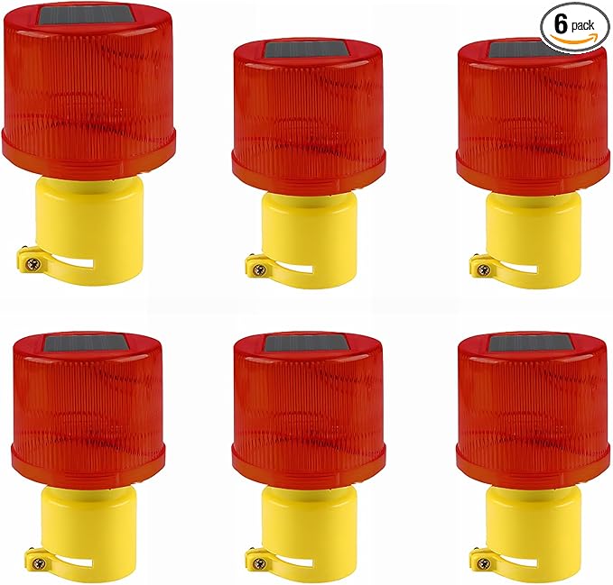 Solar Red Strobe Light: Super Bright Solar Emergency Strobe Warning Light, CHKL Flashing Barricade Safety Road Construction Traffic Flashing IP48 Waterproof (6Pcs)