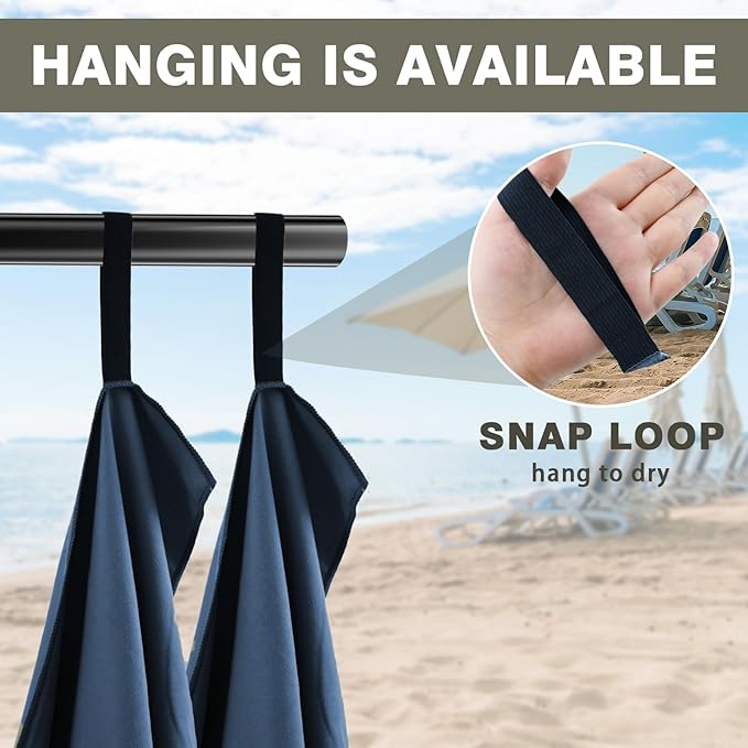 Quick Dry Camping Towel, Microfiber Travel Towel 3 Size at 1 Pack for Camping, Beach, Gym, Sports, Yoga & Swimming Pool, Navy Blue