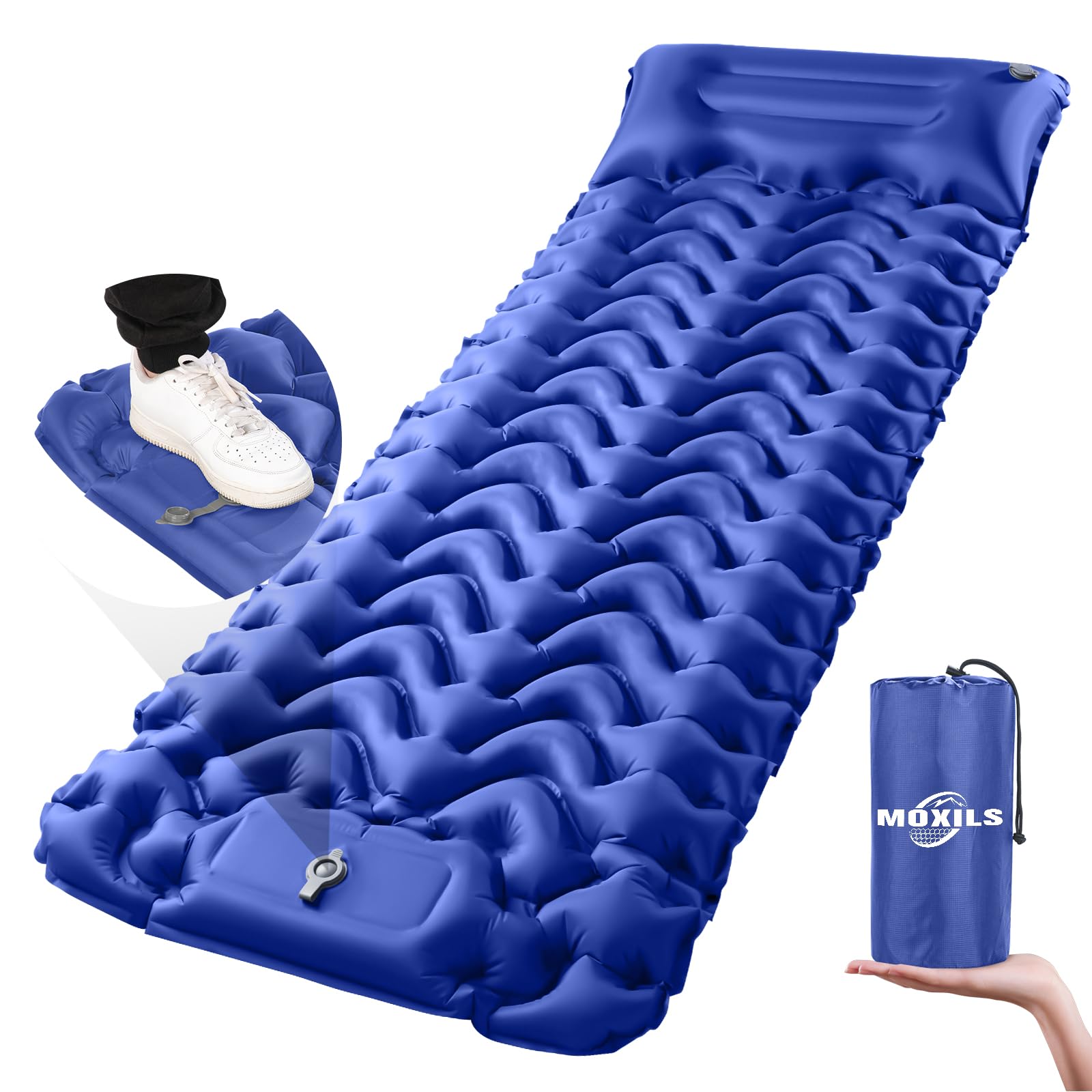 MOXILS Sleeping Pad, Ultralight Inflatable Sleeping Pad for Camping, Built-in Pump, Ultimate for