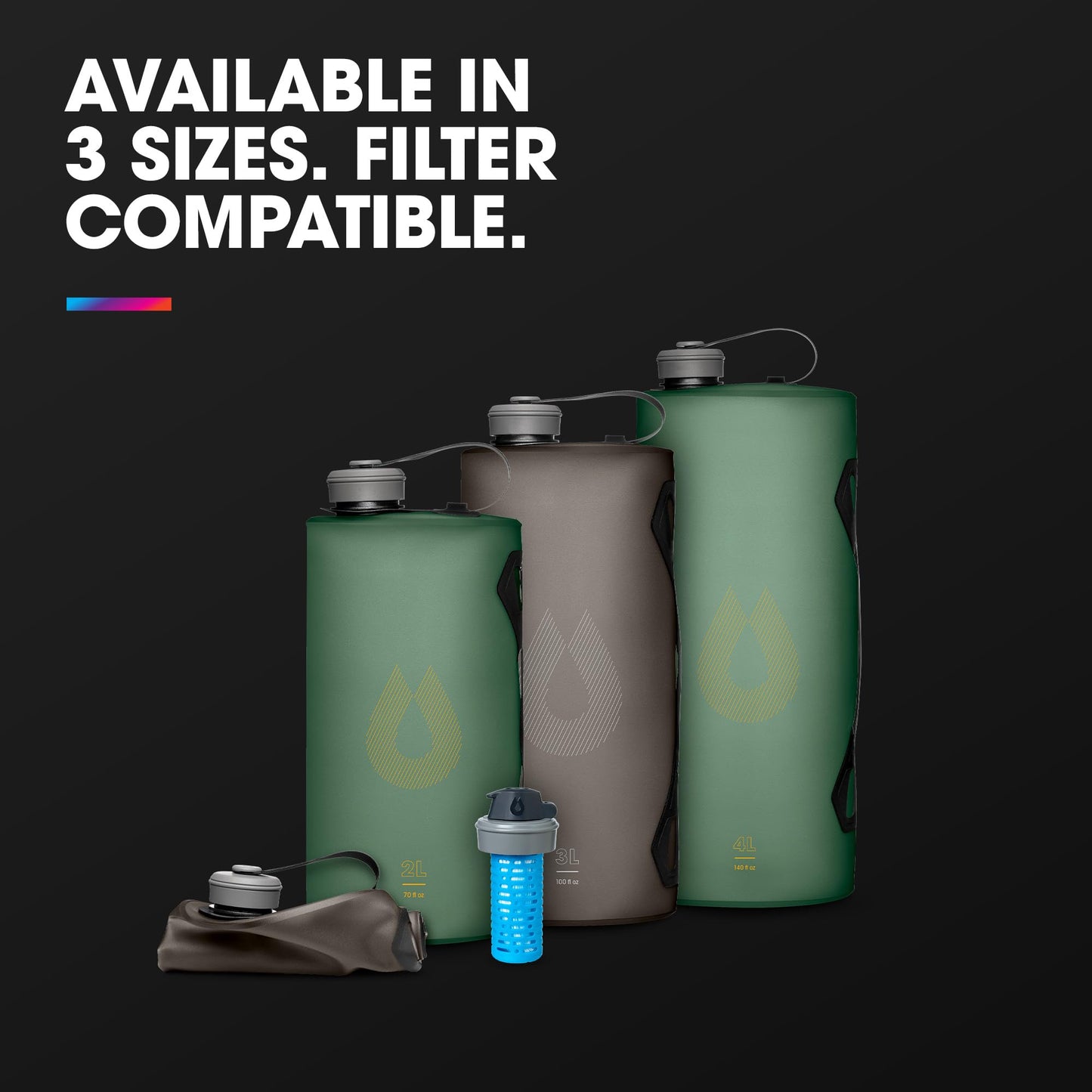 HydraPak Seeker Collapsible Camping Water Storage (2L, Mammoth Grey)