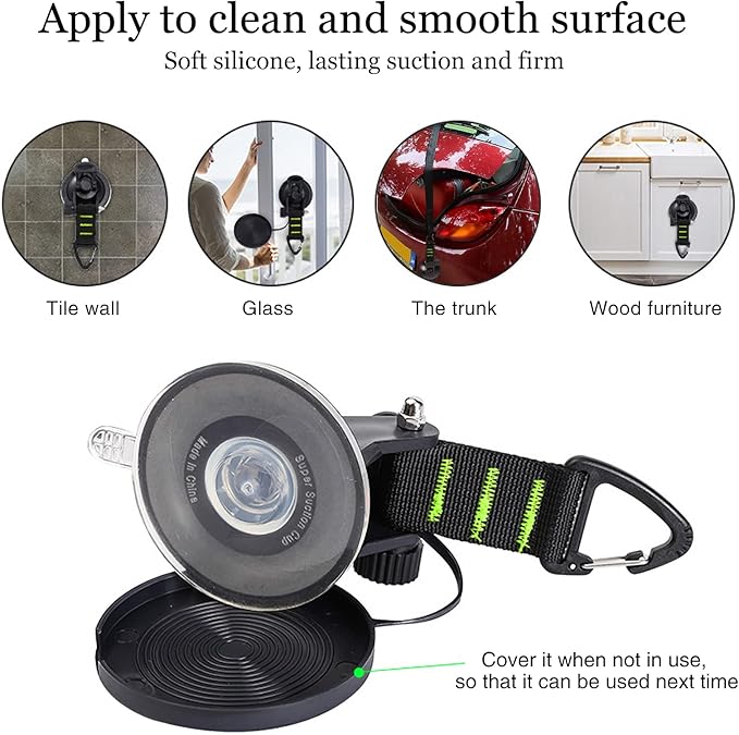 CONBOLA Suction Cups Hooks Heavy Duty Outdoor Car Camping Essentials 4 Pieces Upgraded Tie Down Suction Cup,Camper Accessories Strong Power for RV Boat Window Glass Camping Trap.(4 pcs,Green)