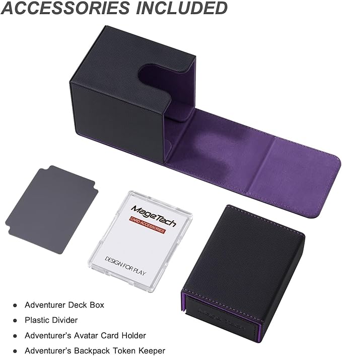 Adventurer [Paragon] Commander Kit - Avatar Holder + Backpack Dice Box Snap-On Back Panel, with Life Tracker - MTG Commander/EDH - Black/Purple